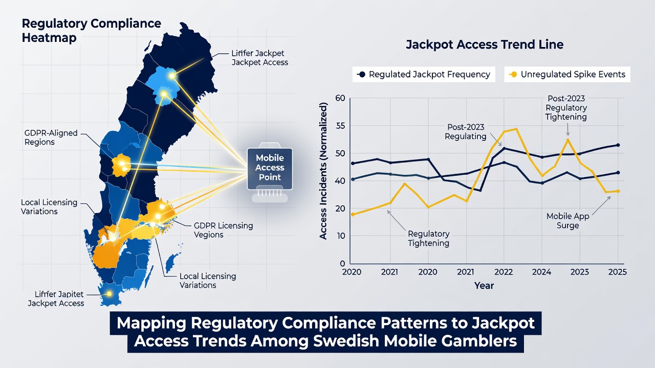 Chart displaying Swedish mobile gambling jackpot access trends correlated with regulatory compliance levels from 2024 to 2026